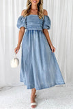 Greatnfb Puff Sleeve Smocked Denim Dress