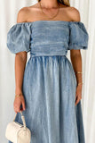 Greatnfb Puff Sleeve Smocked Denim Dress