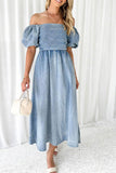 Greatnfb Puff Sleeve Smocked Denim Dress