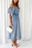 Greatnfb Puff Sleeve Smocked Denim Dress