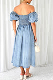 Greatnfb Puff Sleeve Smocked Denim Dress