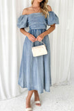 Greatnfb Puff Sleeve Smocked Denim Dress