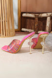 Greatnfb Rainbow Printed Heart High Heel Sandals