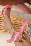 Greatnfb Rainbow Printed Heart High Heel Sandals