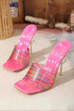 Greatnfb Rainbow Printed Heart High Heel Sandals