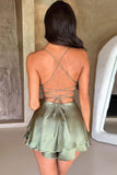 Greatnfb Satin Cowl Neck Tie-back Tiered Cami Dress