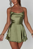 Greatnfb Satin Cowl Neck Tie-back Tiered Cami Dress