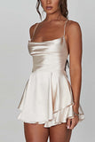 Greatnfb Satin Cowl Neck Tie-back Tiered Cami Dress