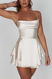 Greatnfb Satin Cowl Neck Tie-back Tiered Cami Dress