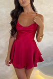 Greatnfb Satin Cowl Neck Tie-back Tiered Cami Dress