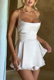 Greatnfb Satin Cowl Neck Tie-back Tiered Cami Dress