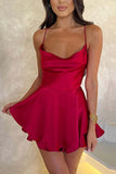 Greatnfb Satin Cowl Neck Tie-back Tiered Cami Dress