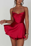 Greatnfb Satin Cowl Neck Tie-back Tiered Cami Dress