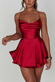 Greatnfb Satin Cowl Neck Tie-back Tiered Cami Dress