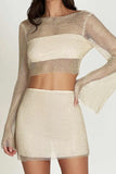 Greatnfb Sequins Mesh Crop Top Mini Skirt Set