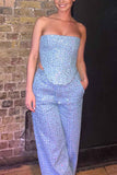 Greatnfb Sequins Denim Sleeveless Two-Piece Set