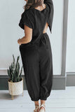 Greatnfb Short Sleeve Back Slit Two-piece Pants Set