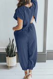 Greatnfb Short Sleeve Back Slit Two-piece Pants Set