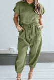 Greatnfb Short Sleeve Back Slit Two-piece Pants Set