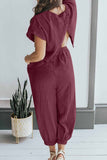 Greatnfb Short Sleeve Back Slit Two-piece Pants Set