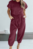 Greatnfb Short Sleeve Back Slit Two-piece Pants Set