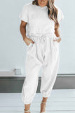 Greatnfb Short Sleeve Back Slit Two-piece Pants Set