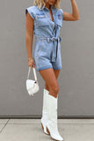 Greatnfb Single-breasted Tie-waist Denim Rompers