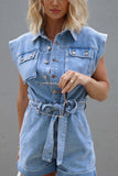 Greatnfb Single-breasted Tie-waist Denim Rompers