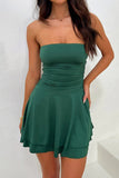 Greatnfb Solid Bodycon Strapless Tiered Dress