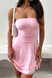 Greatnfb Solid Bodycon Strapless Tiered Dress