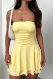 Greatnfb Solid Bodycon Strapless Tiered Dress