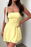 Greatnfb Solid Bodycon Strapless Tiered Dress