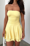 Greatnfb Solid Bodycon Strapless Tiered Dress