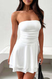 Greatnfb Solid Bodycon Strapless Tiered Dress