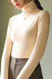 Greatnfb Solid Color Long Sleeve Turtleneck Top