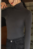 Greatnfb Solid Color Long Sleeve Turtleneck Top