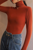 Greatnfb Solid Color Long Sleeve Turtleneck Top
