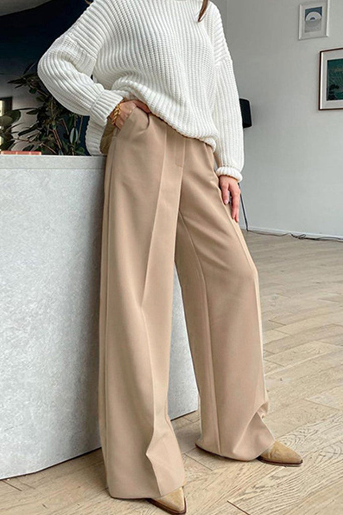 Greatnfb Solid Color High Waist Loose Suit Pants