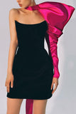 Greatnfb Solid Color Strapless Mini Dress & Bow-Tie Sleeve