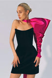 Greatnfb Solid Color Strapless Mini Dress & Bow-Tie Sleeve