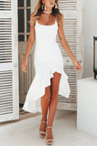 Greatnfb Solid Irregular Ruffle Hem Cami Dress