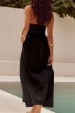 Greatnfb Solid Color Halterneck Backless A-Line Dress