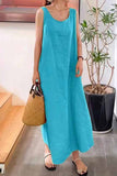 Greatnfb Cotton Round Neck Sleeveless Midi Dress