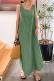 Greatnfb Cotton Round Neck Sleeveless Midi Dress