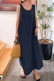 Greatnfb Cotton Round Neck Sleeveless Midi Dress