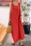 Greatnfb Cotton Round Neck Sleeveless Midi Dress