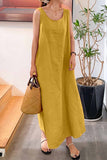 Greatnfb Cotton Round Neck Sleeveless Midi Dress