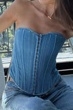 Greatnfb Strapless Tie Back Denim Crop Top