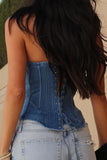 Greatnfb Strapless Tie Back Denim Crop Top