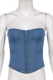 Greatnfb Strapless Tie Back Denim Crop Top